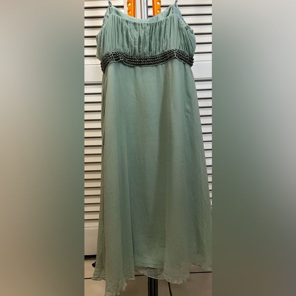 Anne Klein Embellished Silk Flowy Prom or Bridal Dress, Sage Green, size 4 - Picture 2 of 11